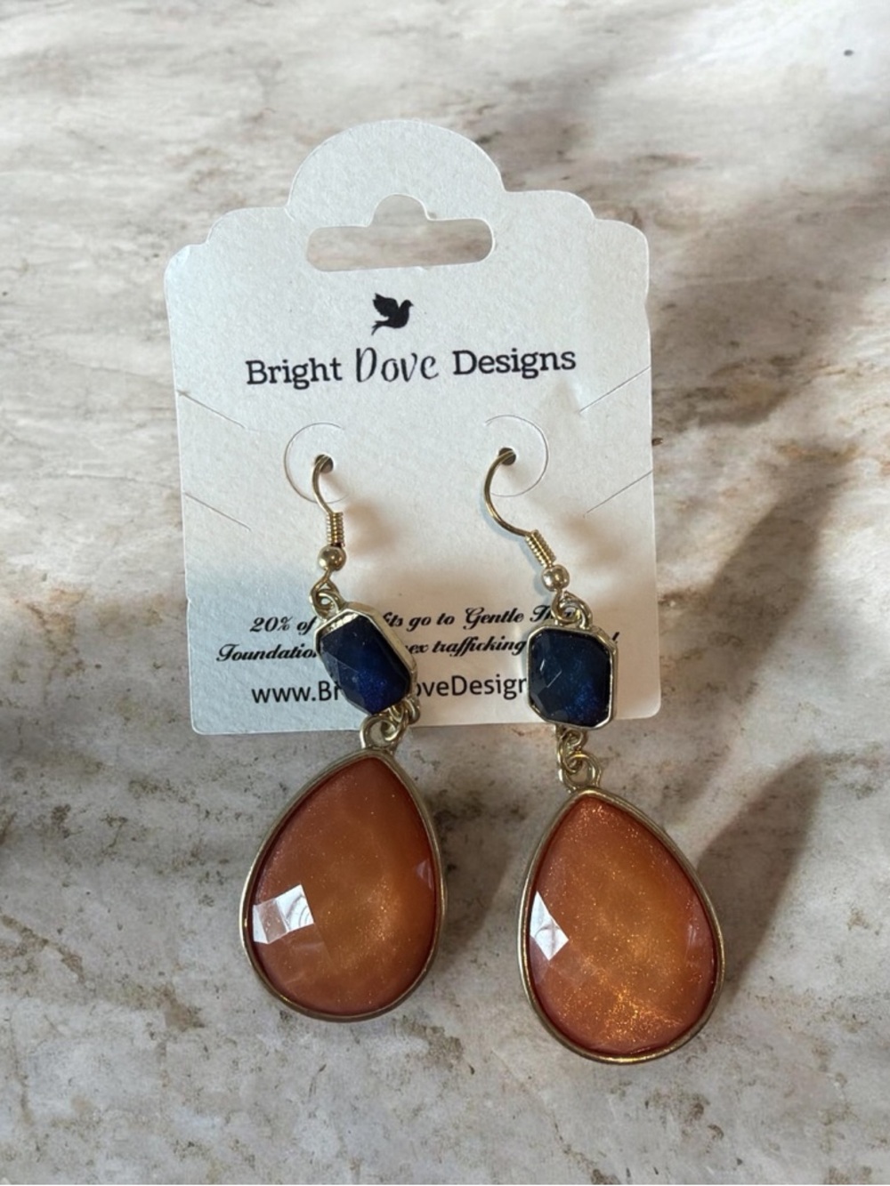 Bright Dove Designs Orange‎ Teardrop & Navy Dangle Earrings